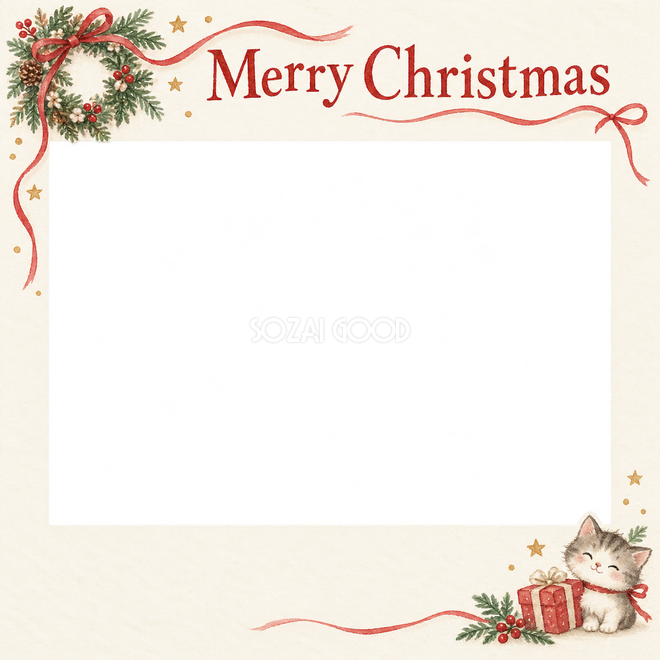 リースと細いリボンのクリスマス枠 リースと細いリボンのクリスマス枠