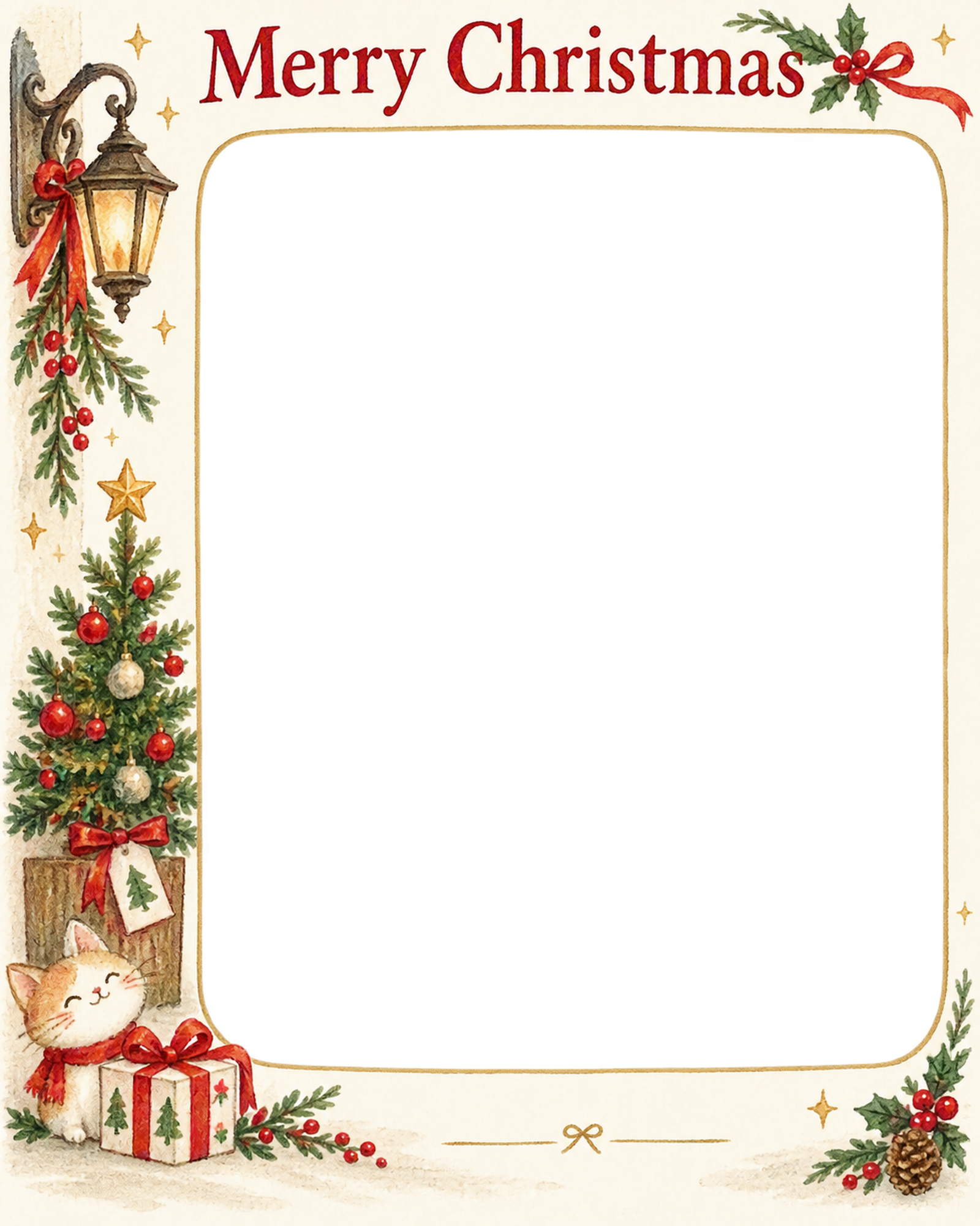 小さなツリーの会社・社員のクリスマス写真フレーム｜定番の上品なご挨拶・無料イラスト 100168に写真・文字を入れる