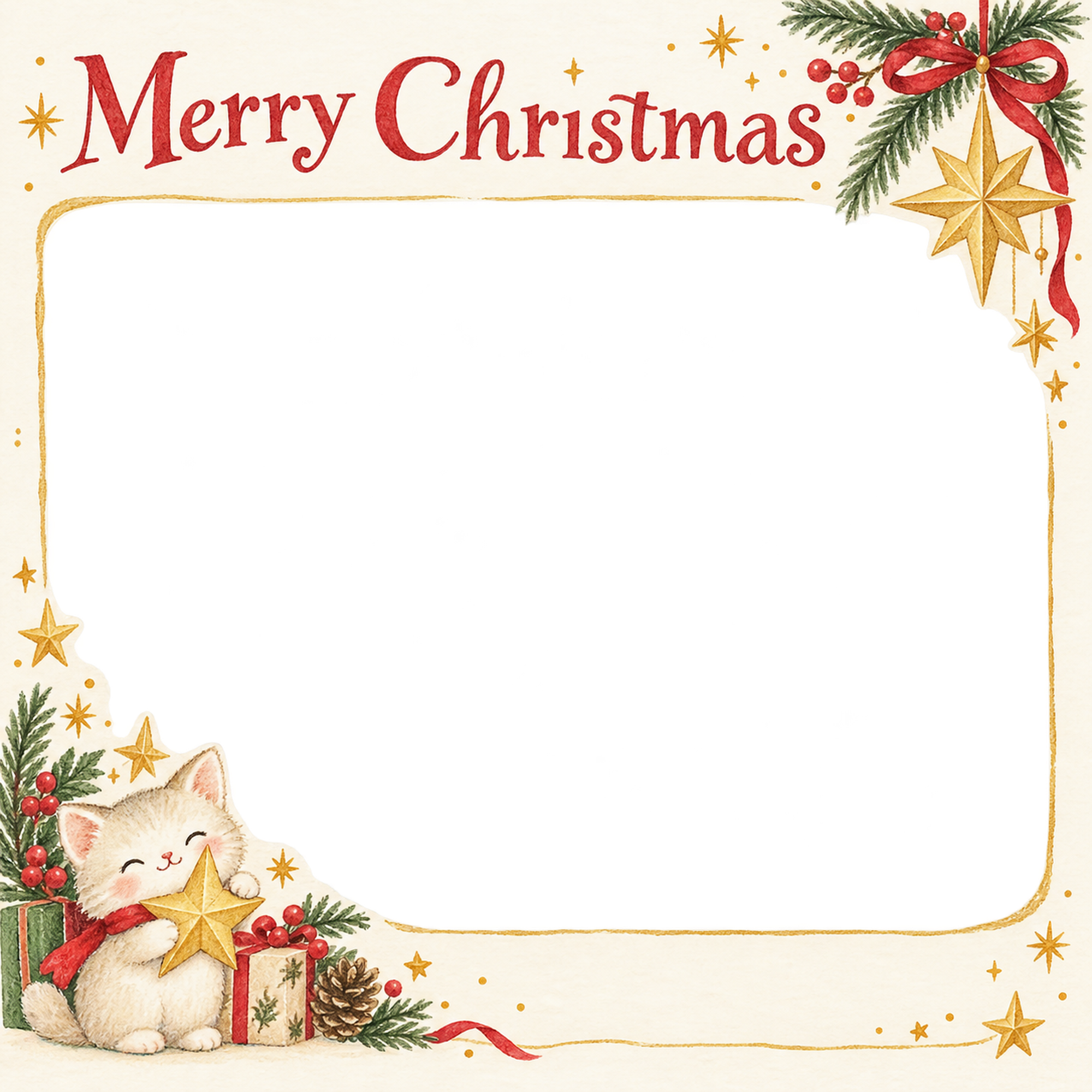 金の星の会社・社員のクリスマス写真フレーム｜定番の上品なご挨拶・無料イラスト 100170に写真・文字を入れる