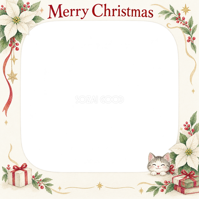 白いポインセチアのクリスマス枠 白いポインセチアのクリスマス枠
