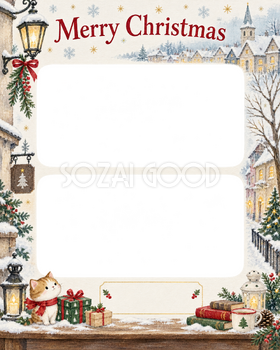 雪の街並みの会社・社員のクリスマス写真フレーム｜定番の上品なご挨拶・無料イラスト 100172