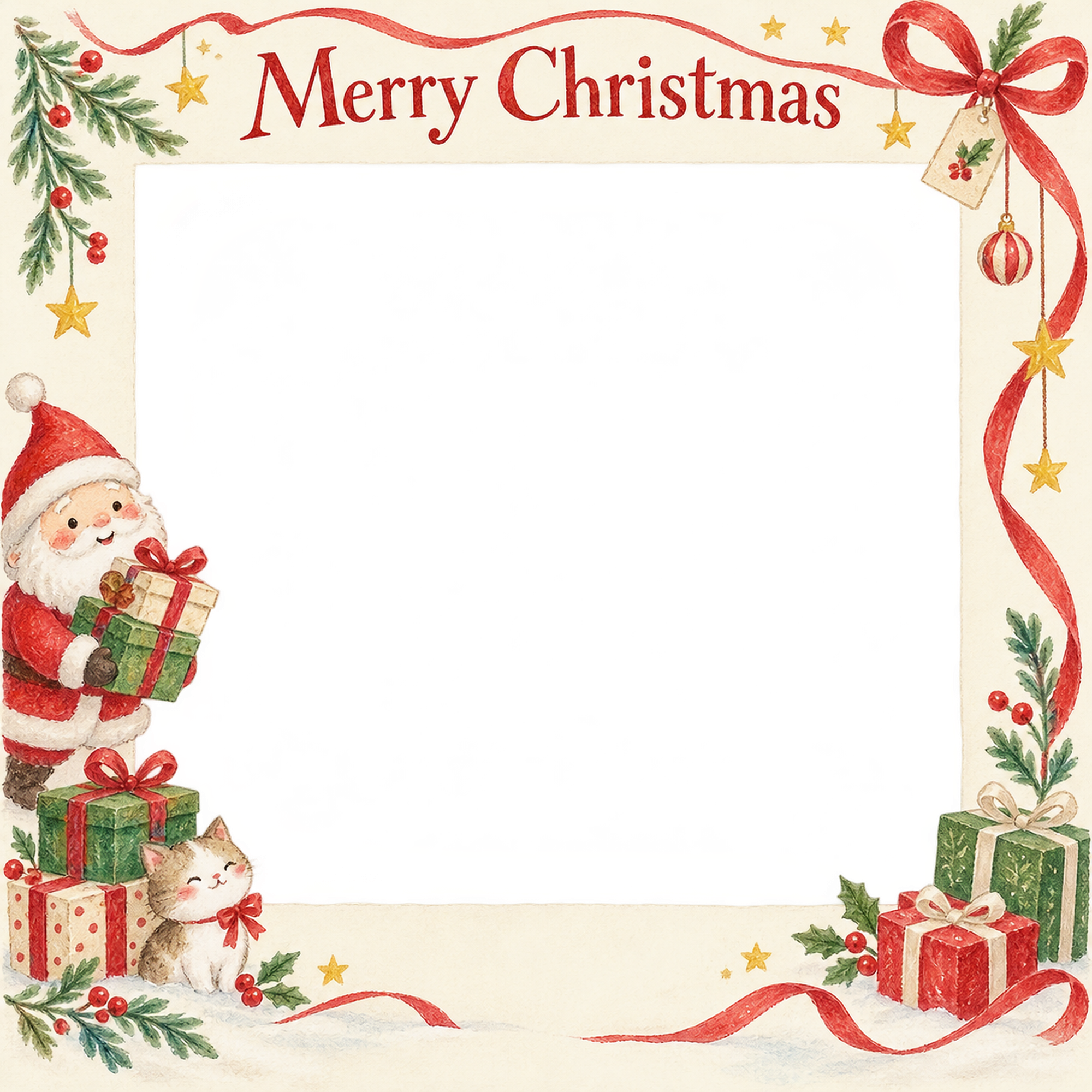 贈り物の結び目の会社・社員のクリスマス写真フレーム｜定番の上品なご挨拶・無料イラスト 100173に写真・文字を入れる