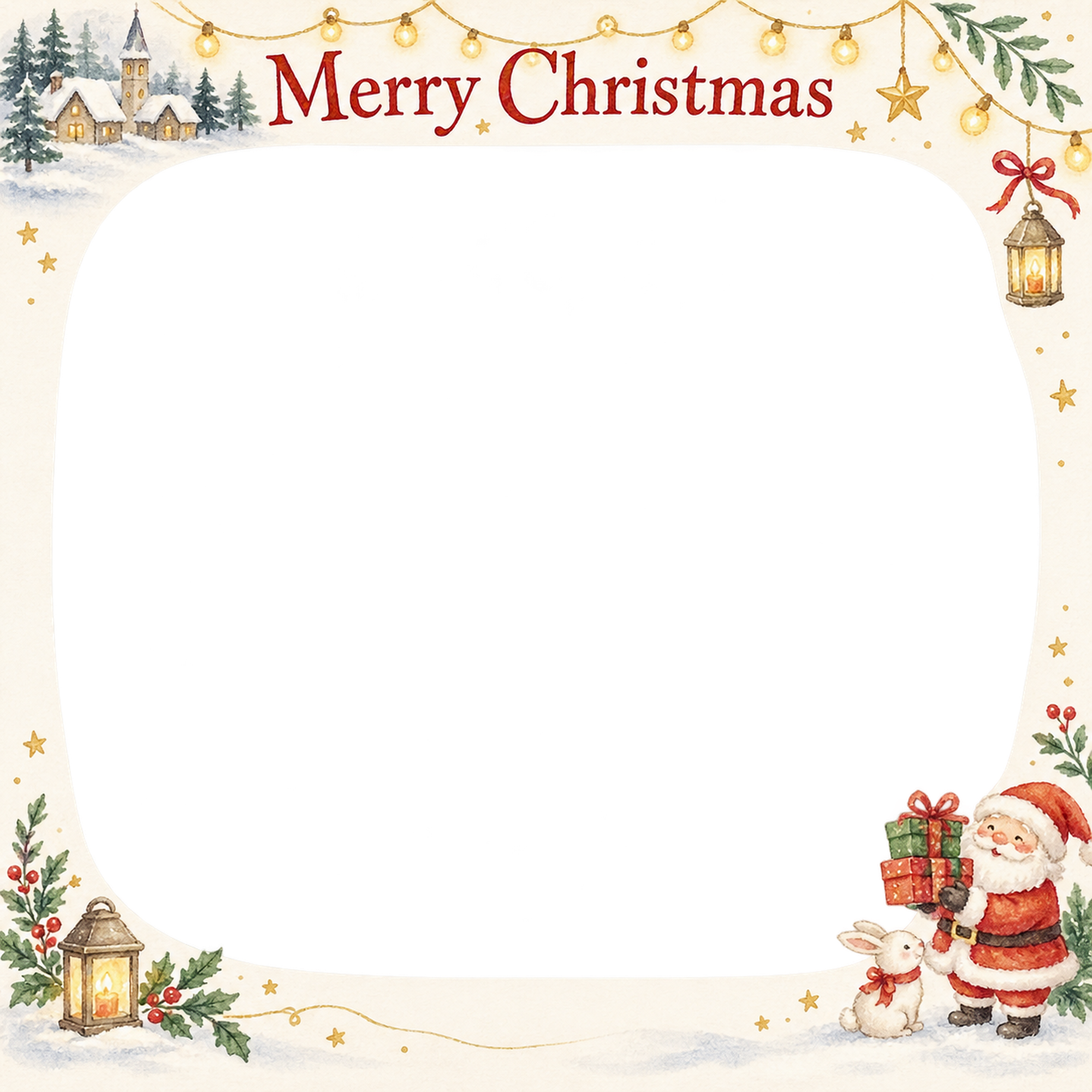 光のガーランドの会社・社員のクリスマス写真フレーム｜定番の上品なご挨拶・無料イラスト 100174に写真・文字を入れる