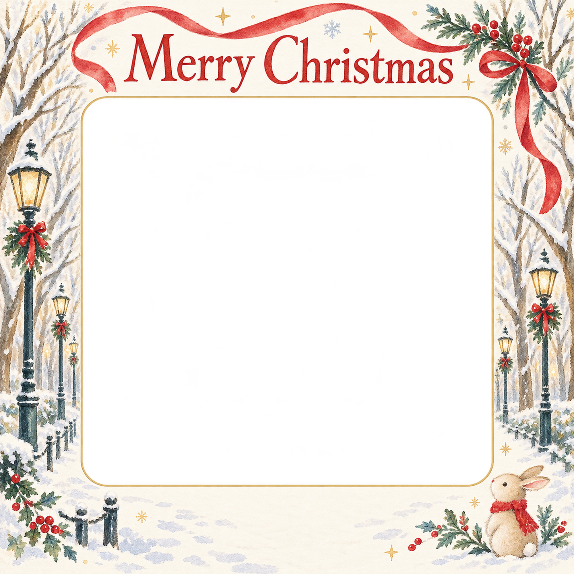 冬の並木の会社・社員のクリスマス写真フレーム｜定番の上品なご挨拶・無料イラスト 100175に写真・文字を入れる