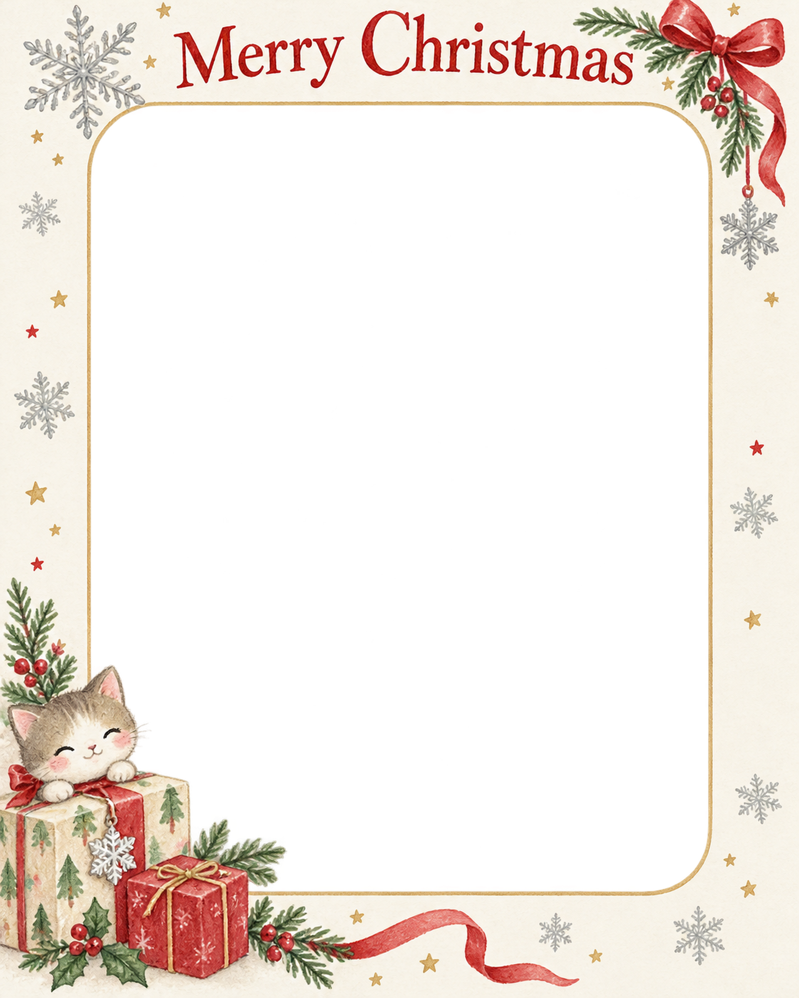 銀の雪結晶の会社・社員のクリスマス写真フレーム｜定番の上品なご挨拶・無料イラスト 100176に写真・文字を入れる