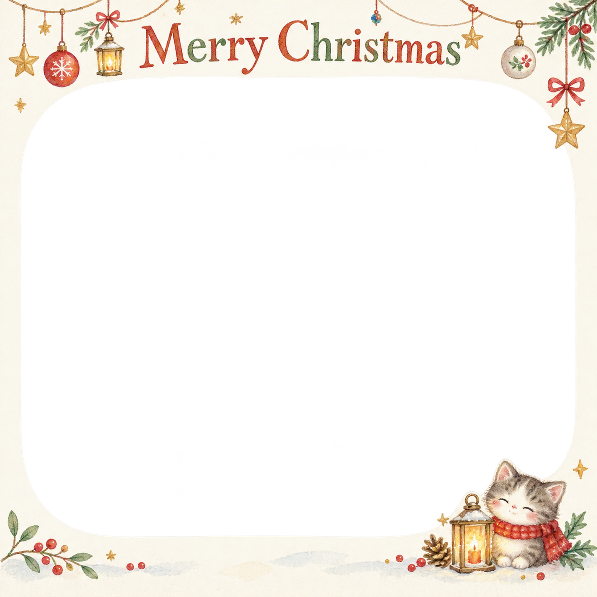 あたたかな灯りの会社・社員のクリスマス写真フレーム｜定番の上品なご挨拶・無料イラスト 100177に写真・文字を入れる