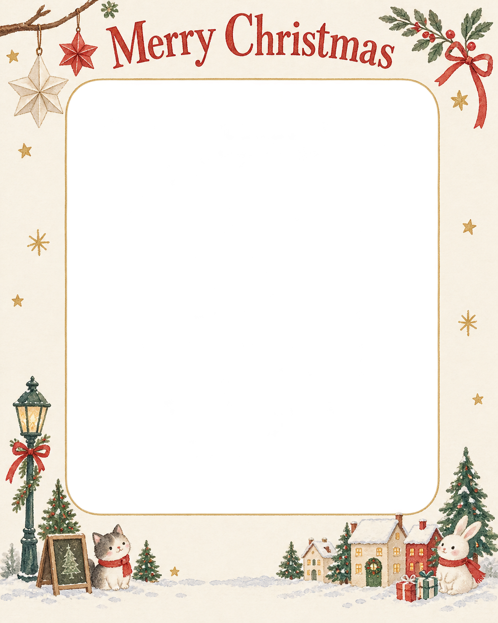 紙のオーナメントの会社・社員のクリスマス写真フレーム｜定番の上品なご挨拶・無料イラスト 100178に写真・文字を入れる
