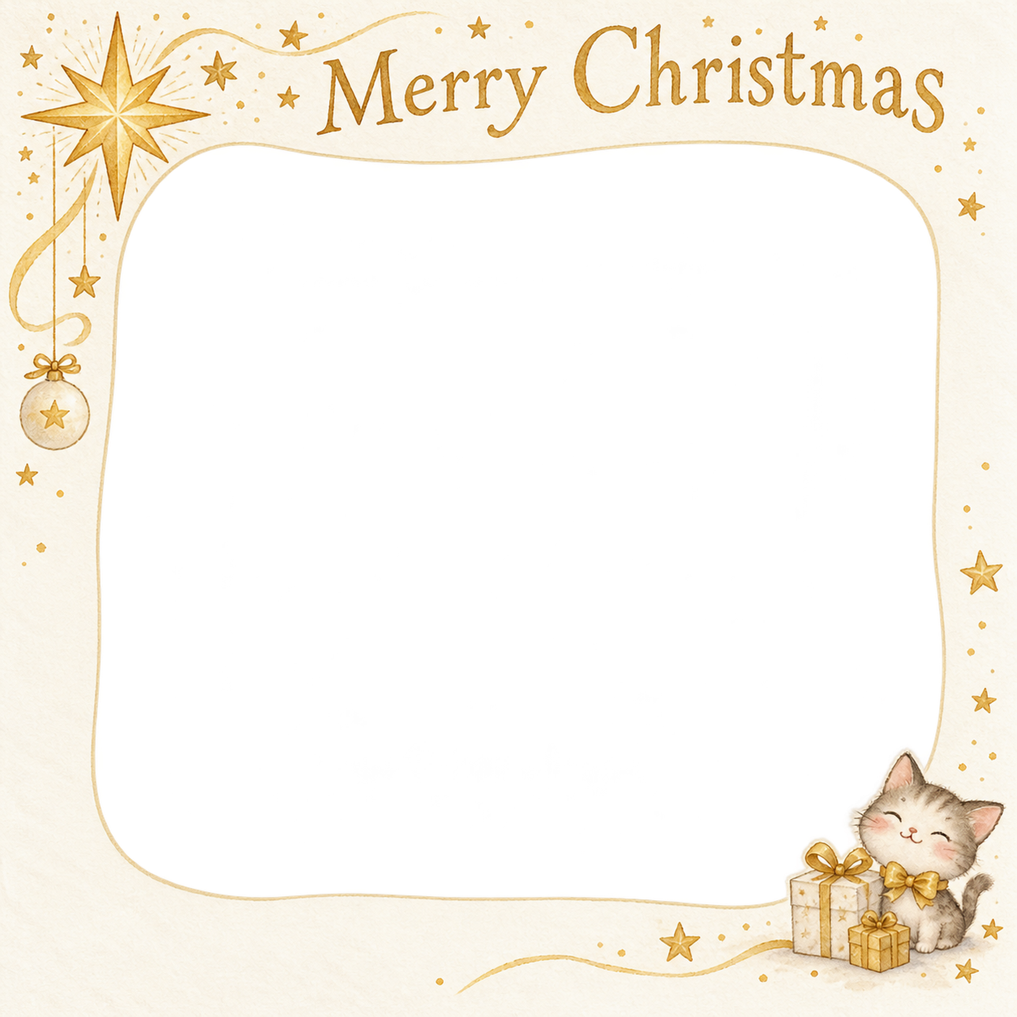 金の星の会社・社員のクリスマス写真フレーム｜白と金の感謝カード・無料イラスト 100180に写真・文字を入れる