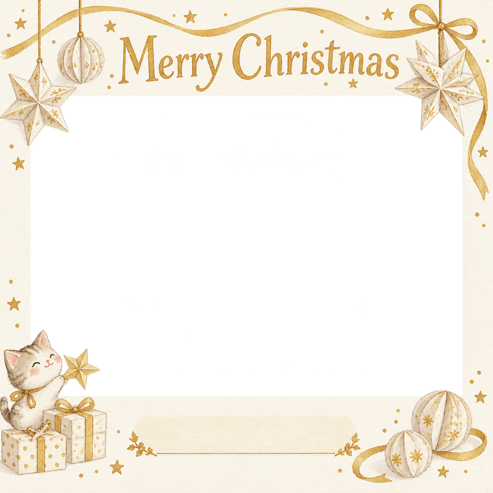 紙のオーナメントの会社・社員のクリスマス写真フレーム｜白と金の感謝カード・無料イラスト 100188に写真・文字を入れる