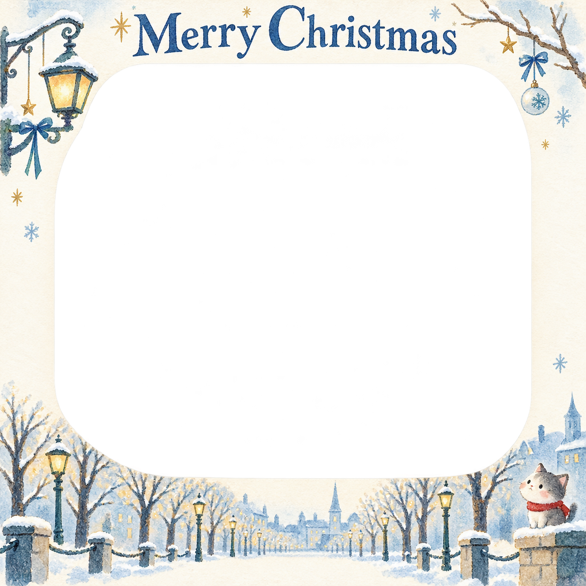 冬の並木の会社・社員のクリスマス写真フレーム｜冬の街とつながり・無料イラスト 100195に写真・文字を入れる