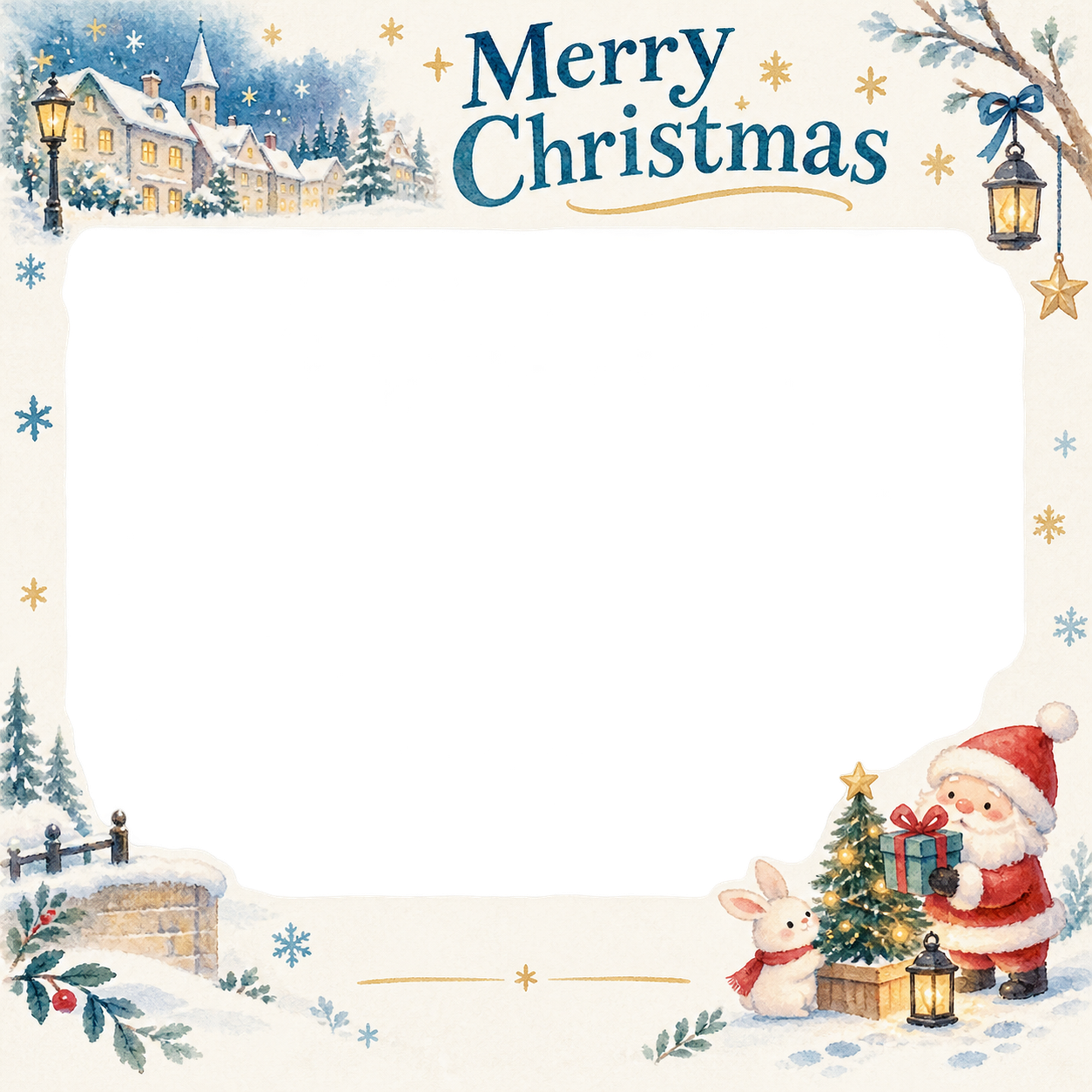 小さなツリーの会社・社員のクリスマス写真フレーム｜冬の街とつながり・無料イラスト 100200に写真・文字を入れる