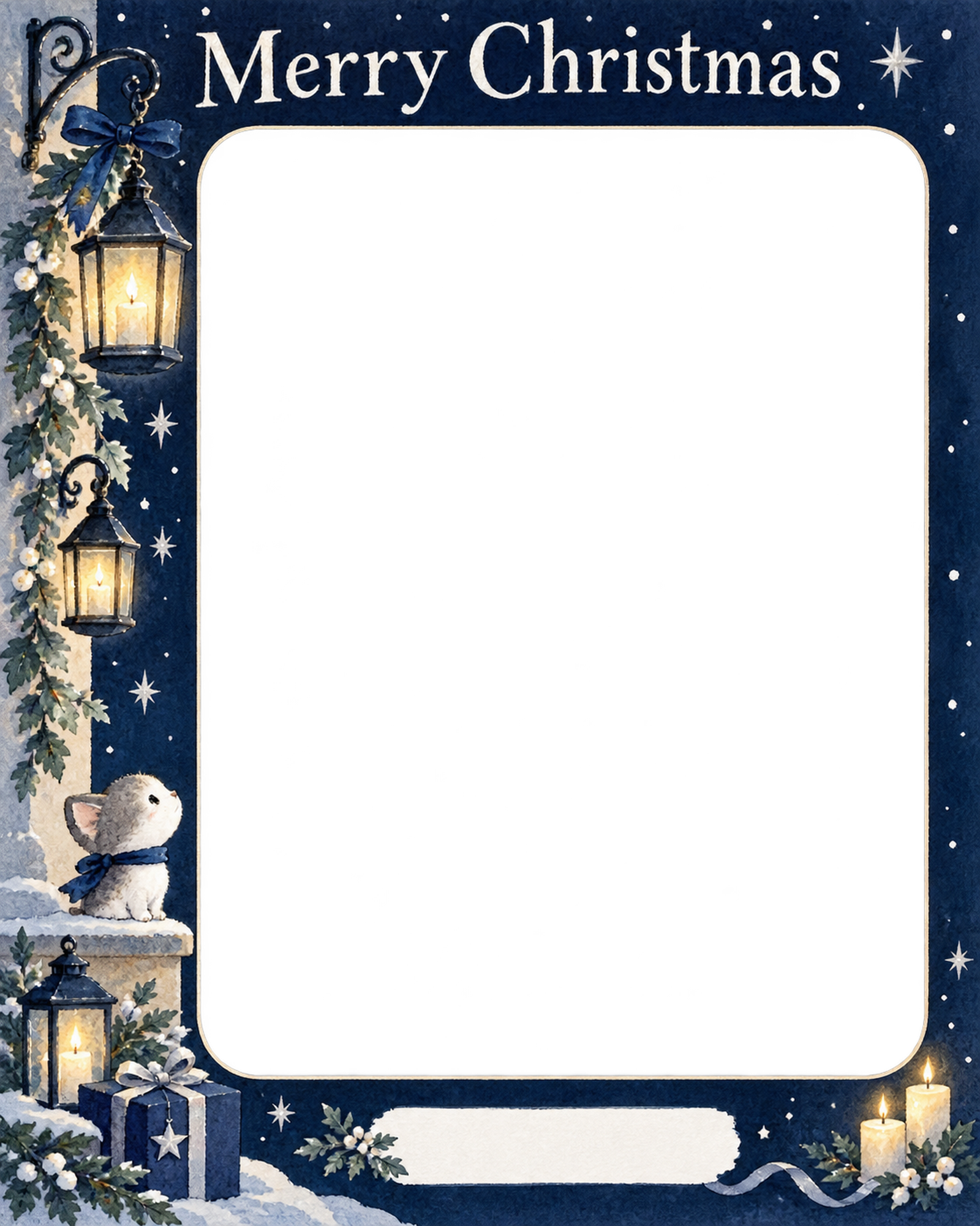 あたたかな灯りの会社・社員のクリスマス写真フレーム｜紺と銀の聖夜・無料イラスト 100207に写真・文字を入れる