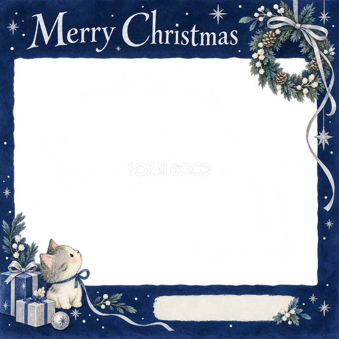 リースと細いリボンのクリスマス枠