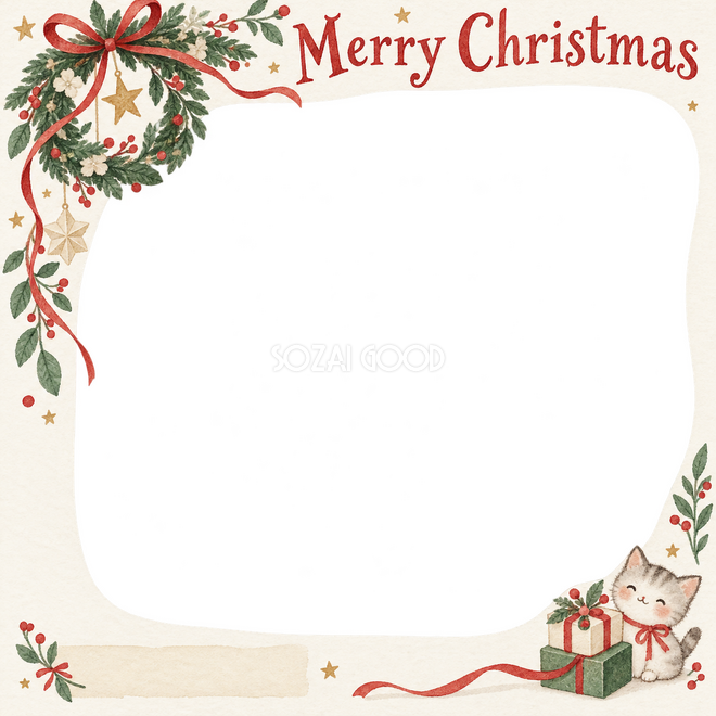 リースと細いリボンのクリスマス枠