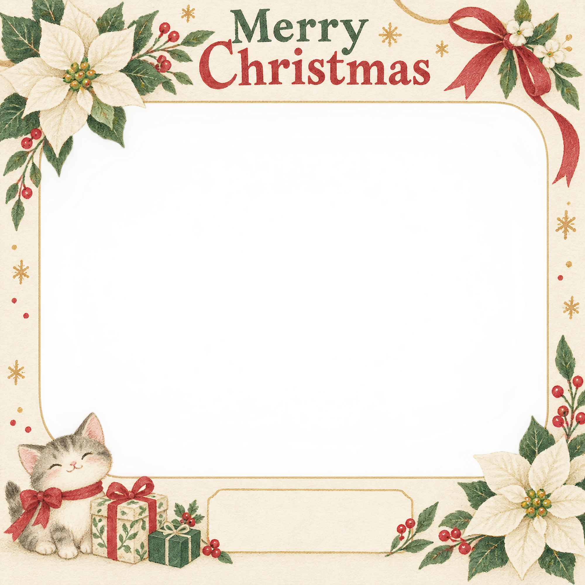 白いポインセチアの会社・社員のクリスマス写真フレーム｜紙細工の贈り物・無料イラスト 100223に写真・文字を入れる