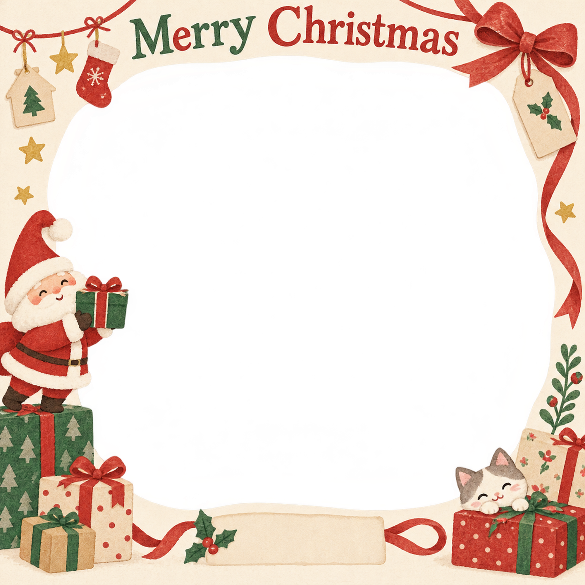 贈り物の結び目の会社・社員のクリスマス写真フレーム｜紙細工の贈り物・無料イラスト 100225に写真・文字を入れる