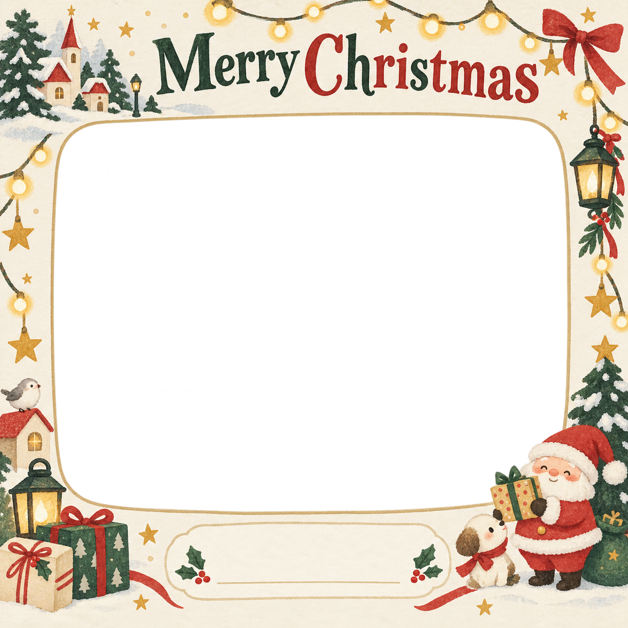 光のガーランドの会社・社員のクリスマス写真フレーム｜紙細工の贈り物・無料イラスト 100226に写真・文字を入れる
