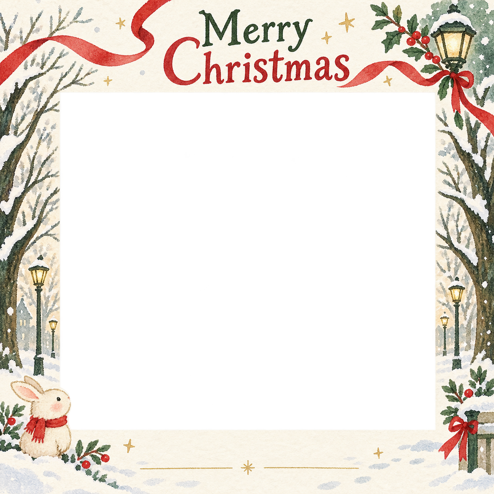 冬の並木の会社・社員のクリスマス写真フレーム｜紙細工の贈り物・無料イラスト 100227に写真・文字を入れる
