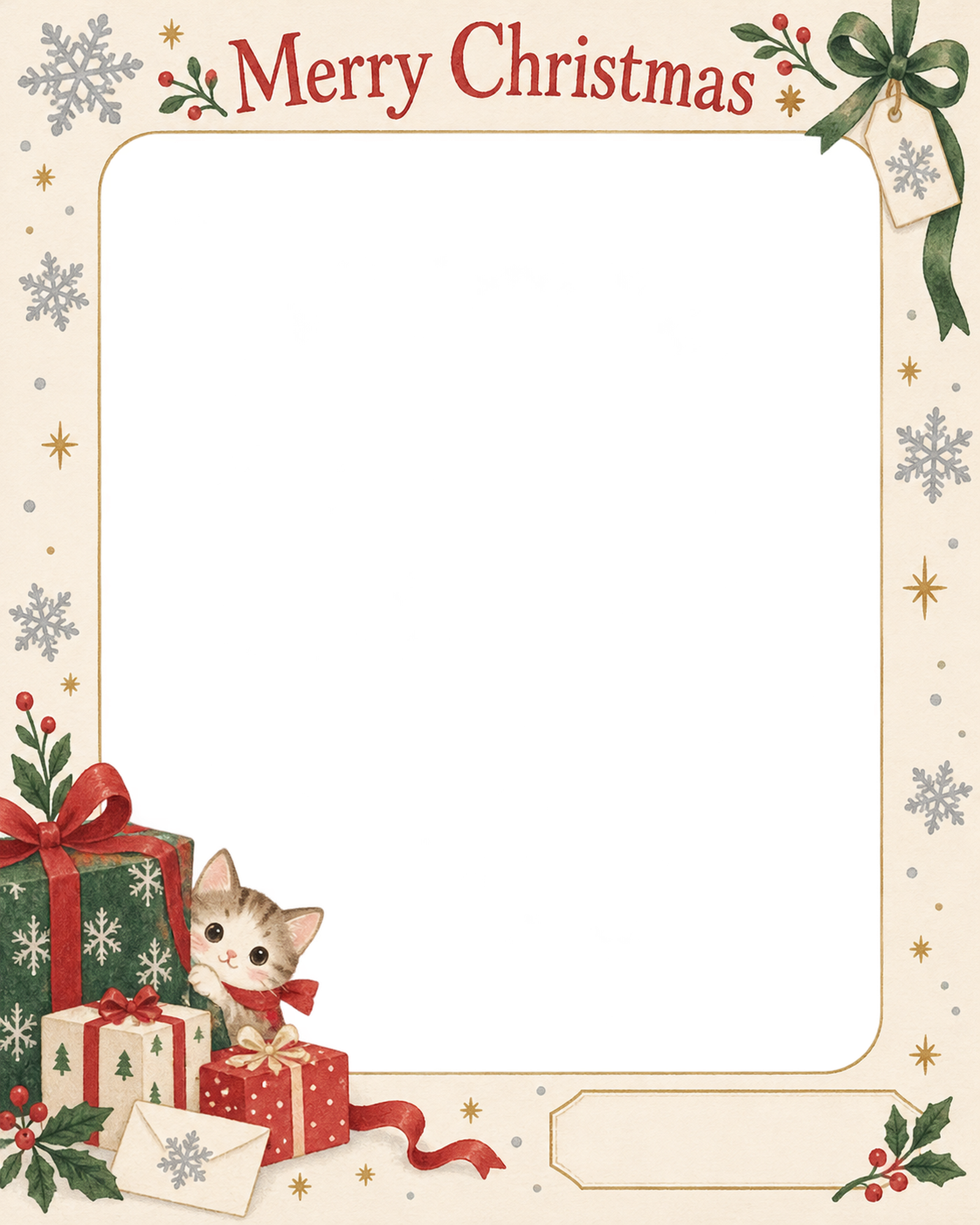 銀の雪結晶の会社・社員のクリスマス写真フレーム｜紙細工の贈り物・無料イラスト 100228に写真・文字を入れる