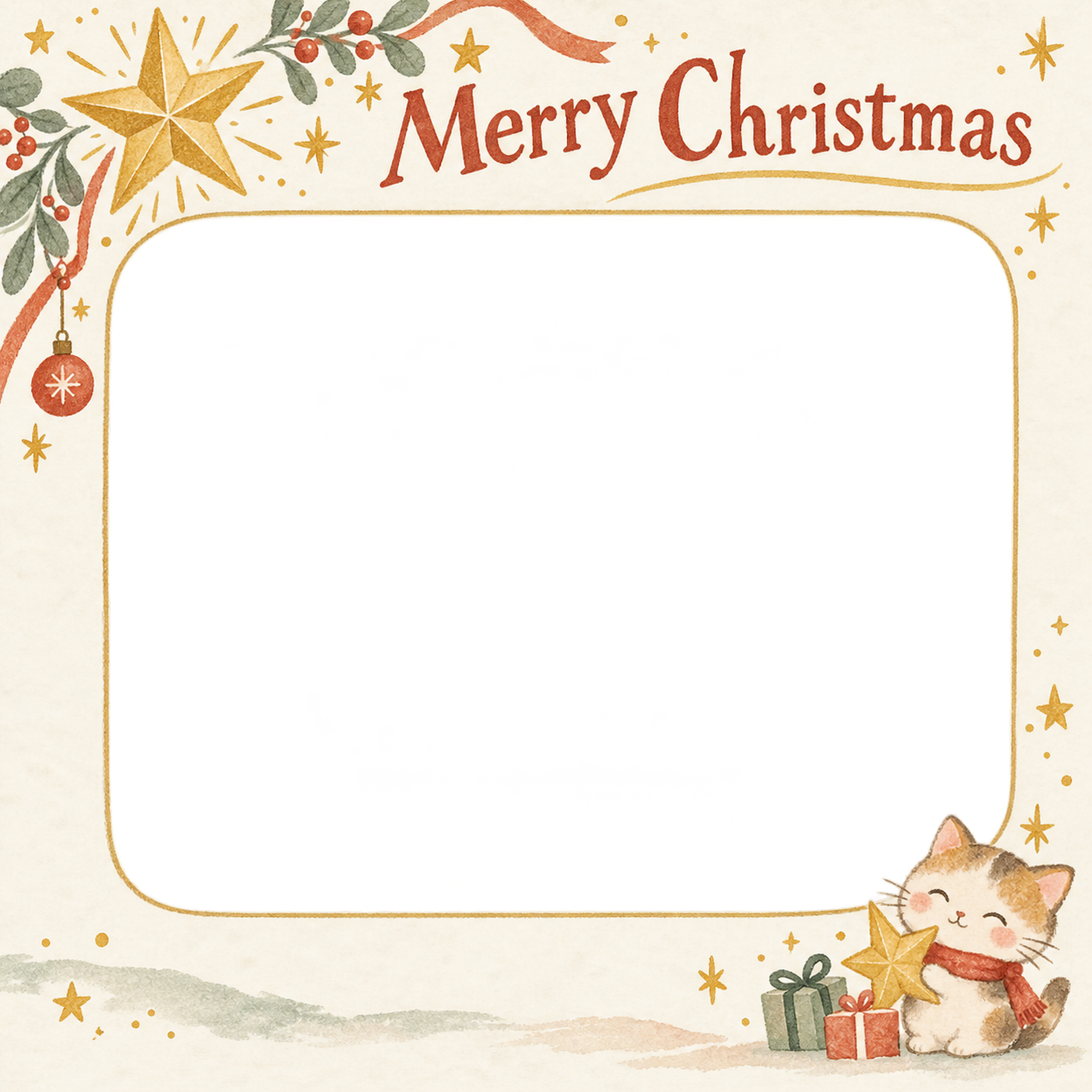 金の星の会社・社員のクリスマス写真フレーム｜明るい年末のご挨拶・無料イラスト 100232に写真・文字を入れる