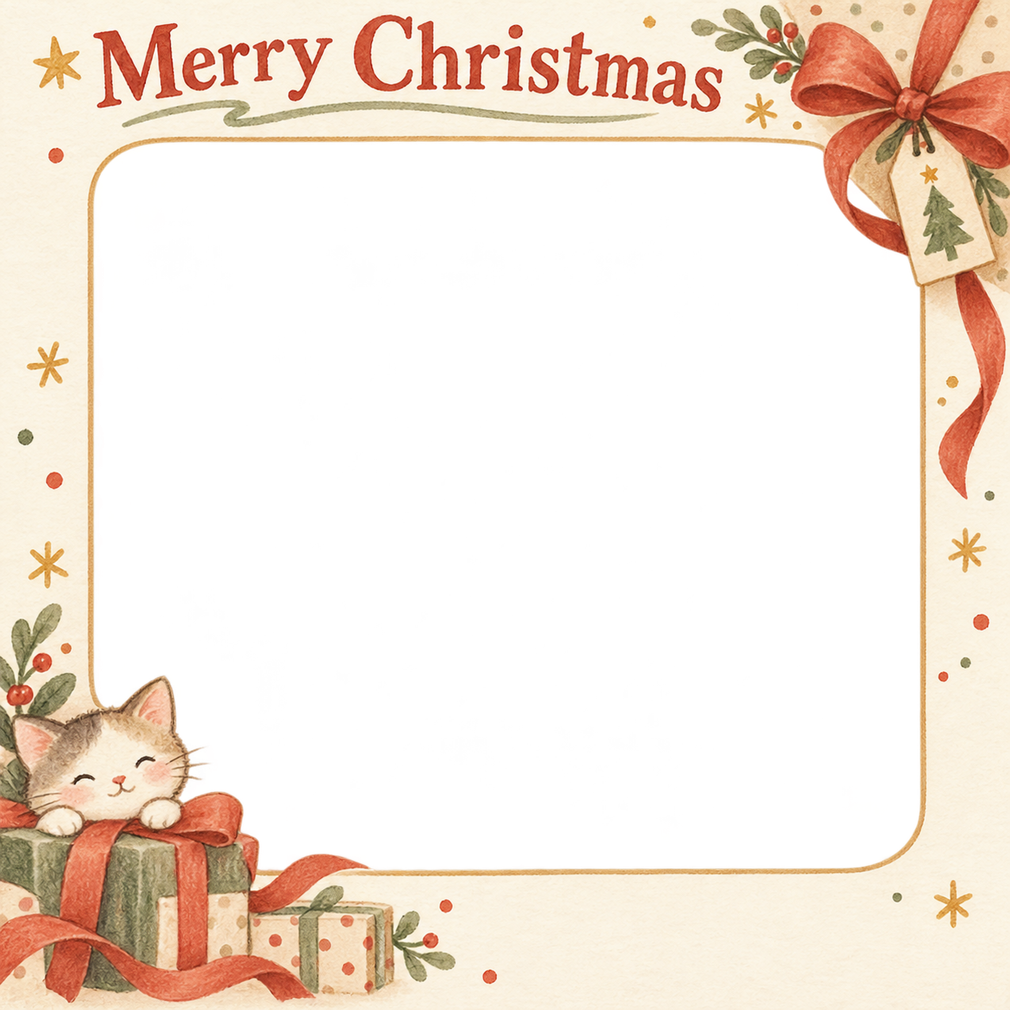 贈り物の結び目の会社・社員のクリスマス写真フレーム｜明るい年末のご挨拶・無料イラスト 100235に写真・文字を入れる