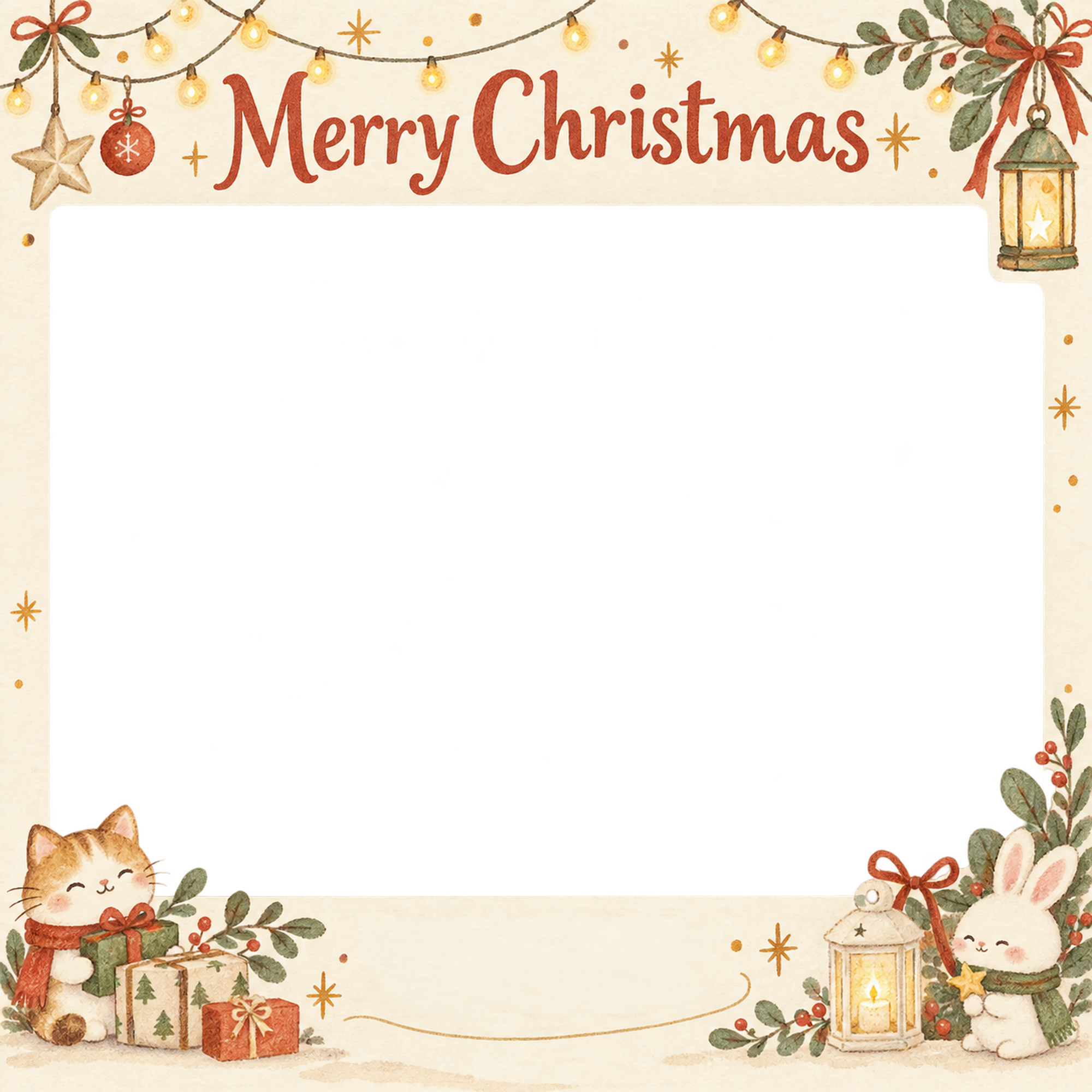 光のガーランドの会社・社員のクリスマス写真フレーム｜明るい年末のご挨拶・無料イラスト 100236に写真・文字を入れる