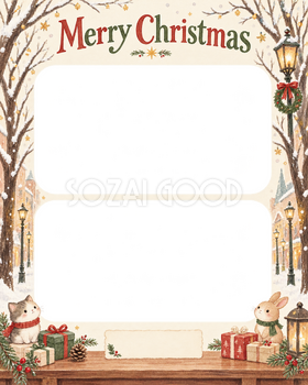 冬の並木の会社・社員のクリスマス写真フレーム｜明るい年末のご挨拶・無料イラスト 100237