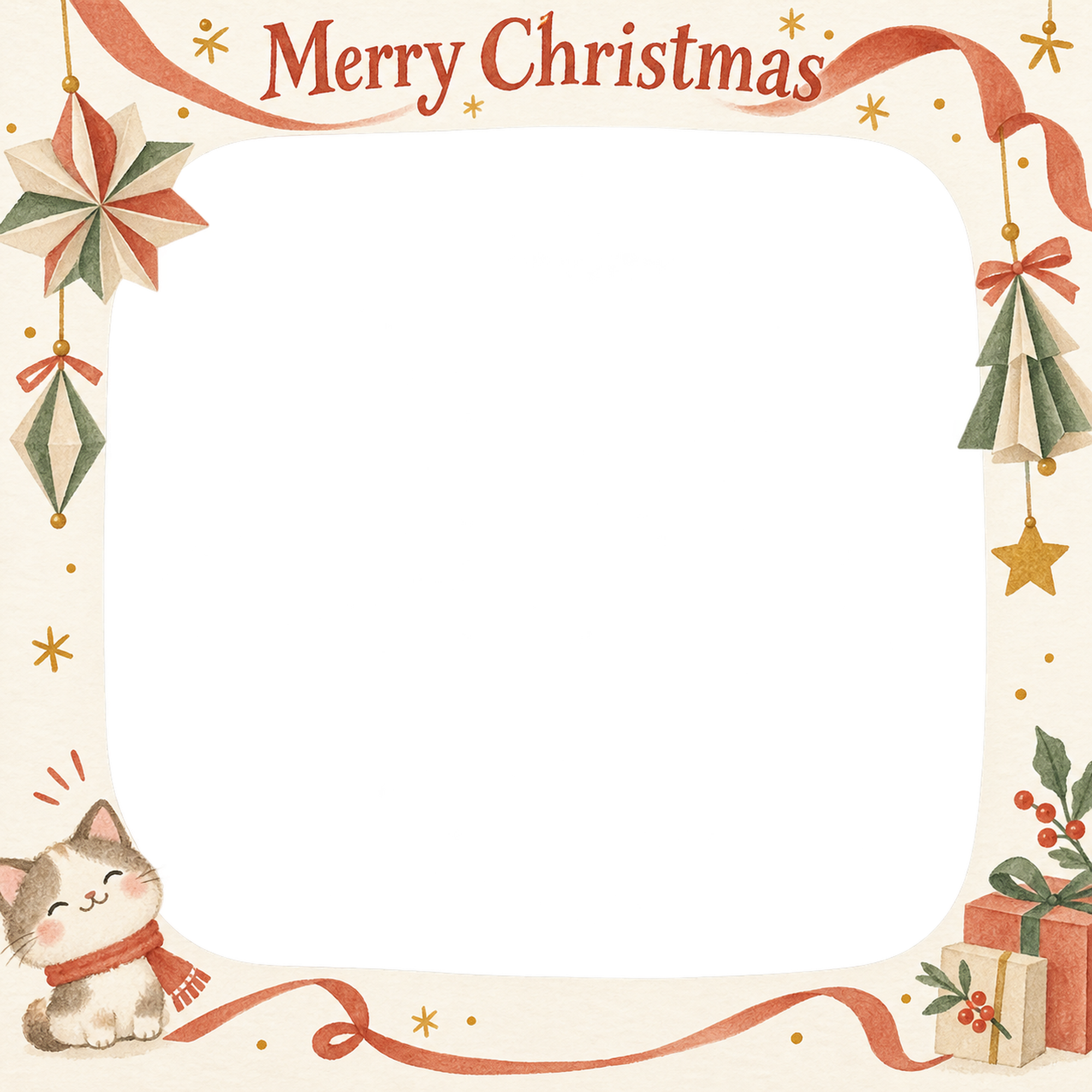 紙のオーナメントの会社・社員のクリスマス写真フレーム｜明るい年末のご挨拶・無料イラスト 100240に写真・文字を入れる