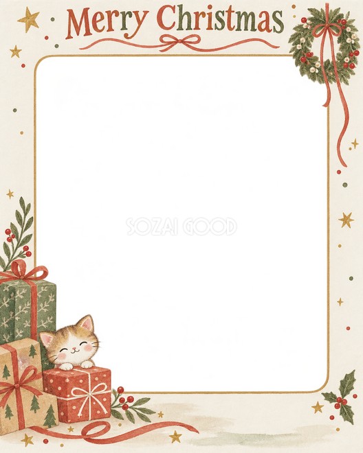 リースと細いリボンのクリスマス枠