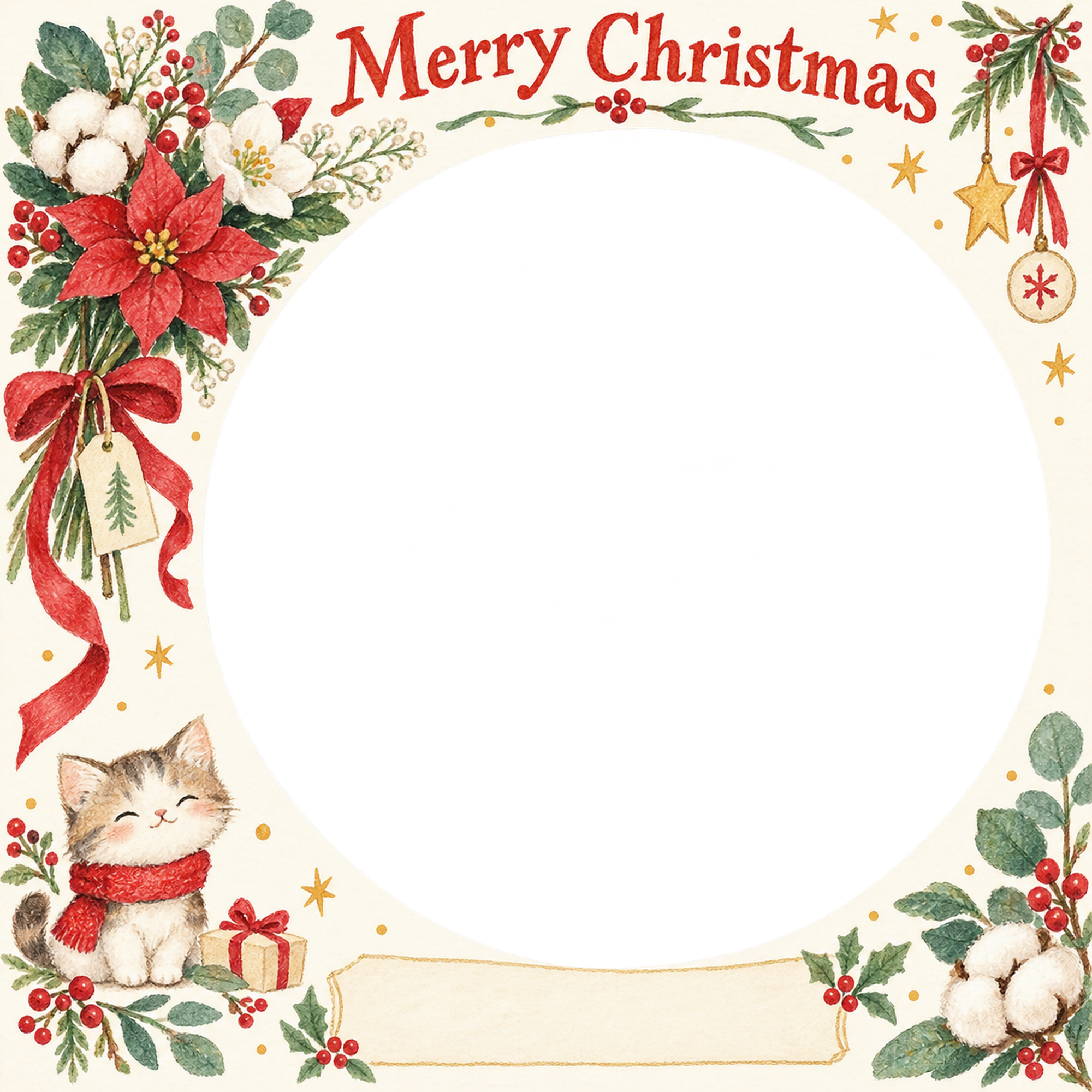 冬の花束のお店・スタッフのクリスマス写真フレーム｜笑顔を届ける定番・無料イラスト 100249に写真・文字を入れる