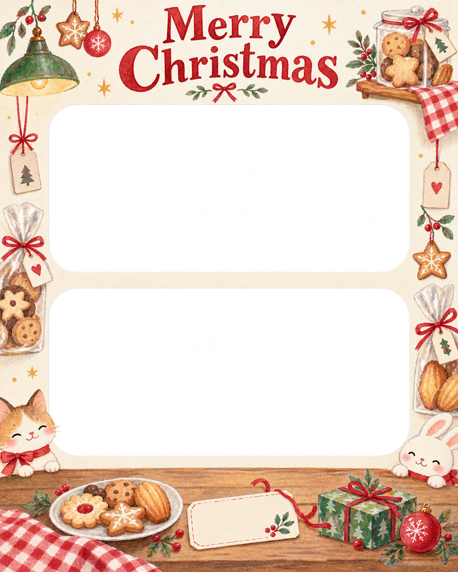焼き菓子の包みのお店・スタッフのクリスマス写真フレーム｜笑顔を届ける定番・無料イラスト 100250に写真・文字を入れる