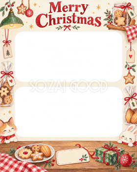 焼き菓子の包みのお店・スタッフのクリスマス写真フレーム｜笑顔を届ける定番・無料イラスト 100250