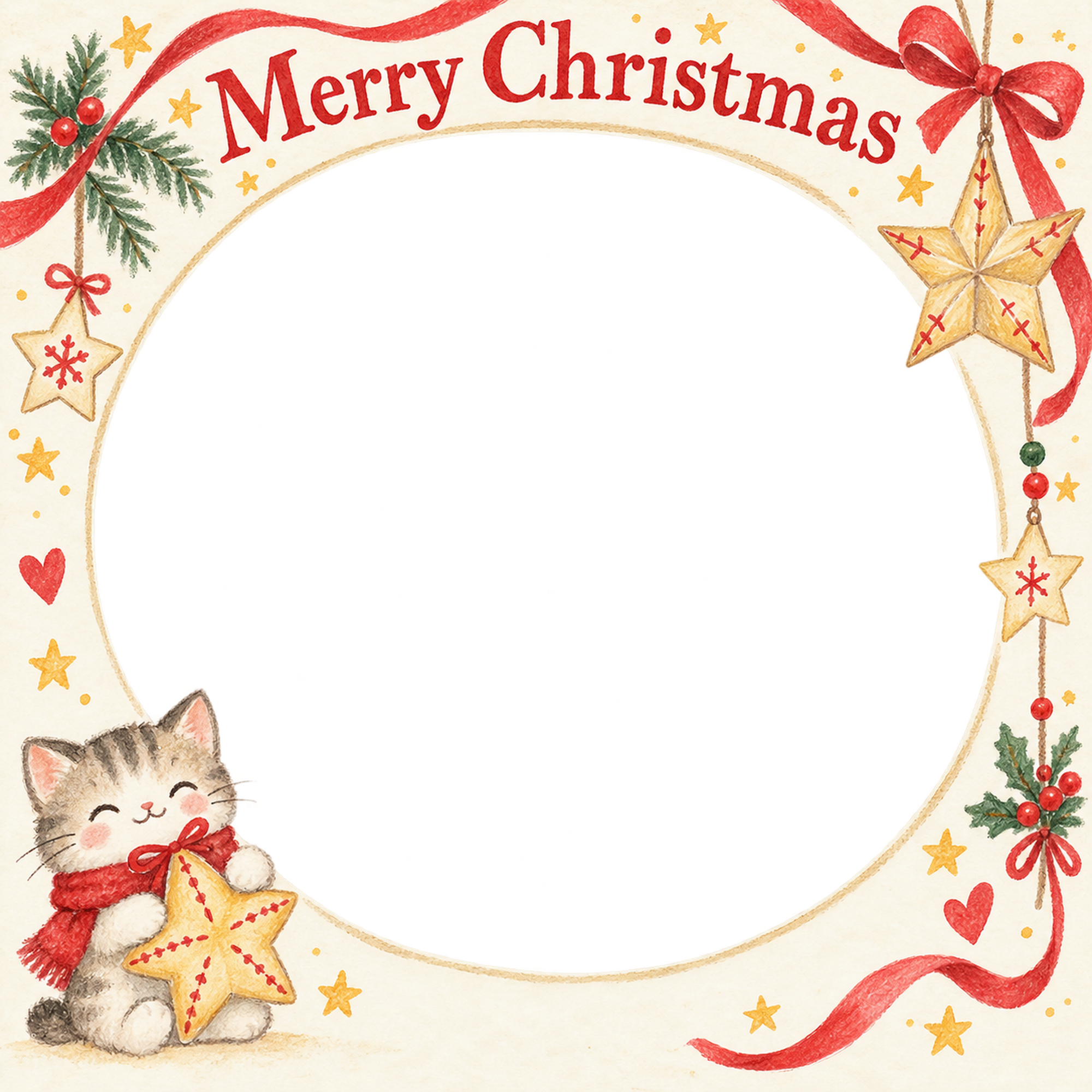 手作りの星のお店・スタッフのクリスマス写真フレーム｜笑顔を届ける定番・無料イラスト 100253に写真・文字を入れる
