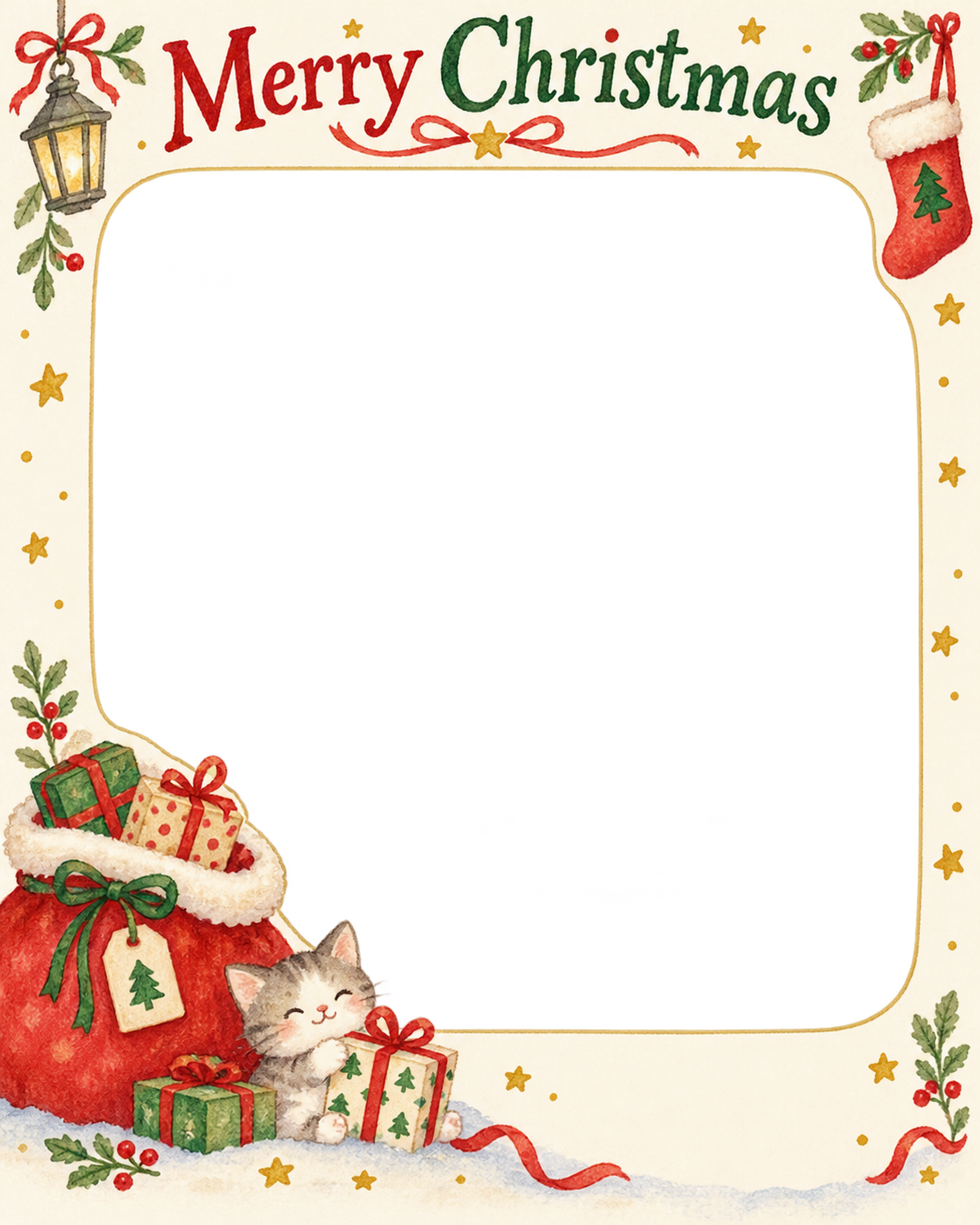 くつしたと袋のお店・スタッフのクリスマス写真フレーム｜笑顔を届ける定番・無料イラスト 100254に写真・文字を入れる