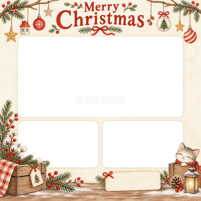 木箱と冬の枝のクリスマス枠 木箱と冬の枝のクリスマス枠