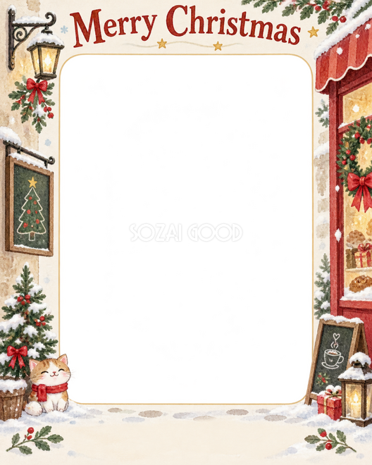 雪の日の店先のクリスマス枠 雪の日の店先のクリスマス枠