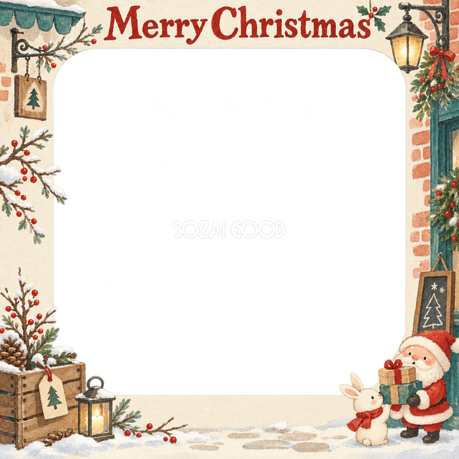 木箱と冬の枝のクリスマス枠 木箱と冬の枝のクリスマス枠