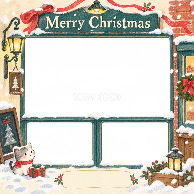 雪の日の店先のクリスマス枠 雪の日の店先のクリスマス枠
