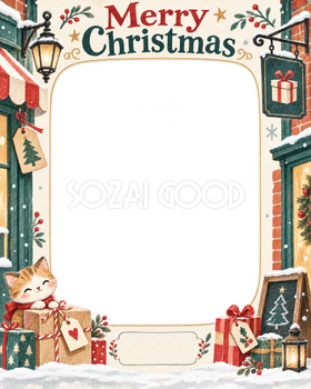 贈り物とタグのお店・スタッフのクリスマス写真フレーム｜小さなお店の冬支度・無料イラスト 100269