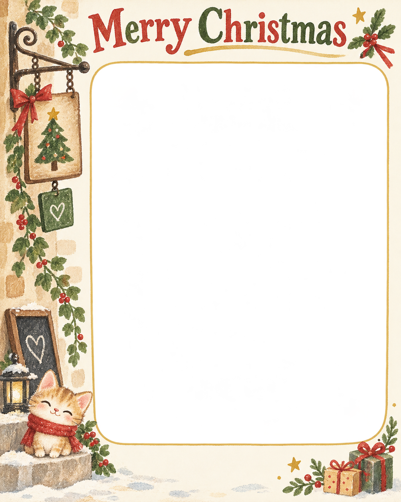 小さな看板の飾りのお店・スタッフのクリスマス写真フレーム｜手描きの感謝カード・無料イラスト 100272に写真・文字を入れる