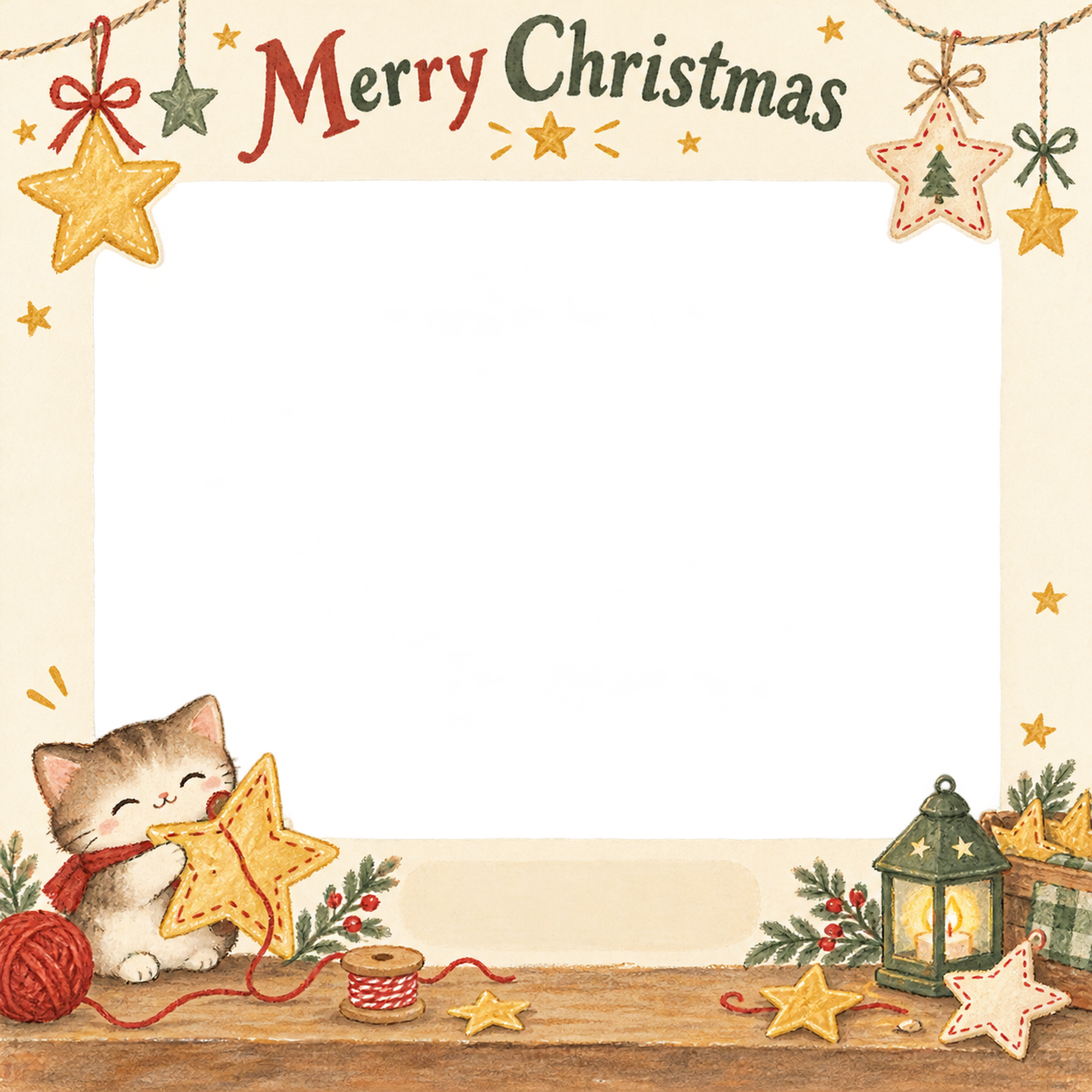 手作りの星のお店・スタッフのクリスマス写真フレーム｜手描きの感謝カード・無料イラスト 100273に写真・文字を入れる