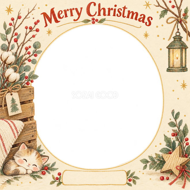 木箱と冬の枝のクリスマス枠 木箱と冬の枝のクリスマス枠
