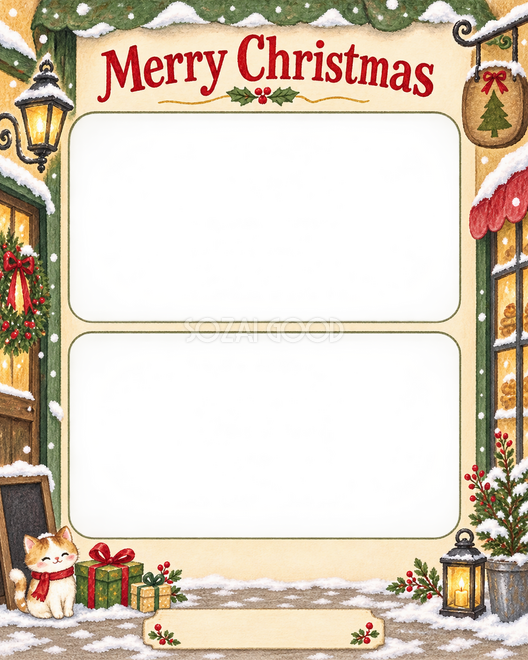 雪の日の店先のクリスマス枠 雪の日の店先のクリスマス枠