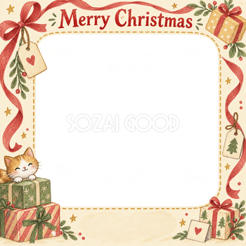贈り物とタグのお店・スタッフのクリスマス写真フレーム｜手描きの感謝カード・無料イラスト 100279