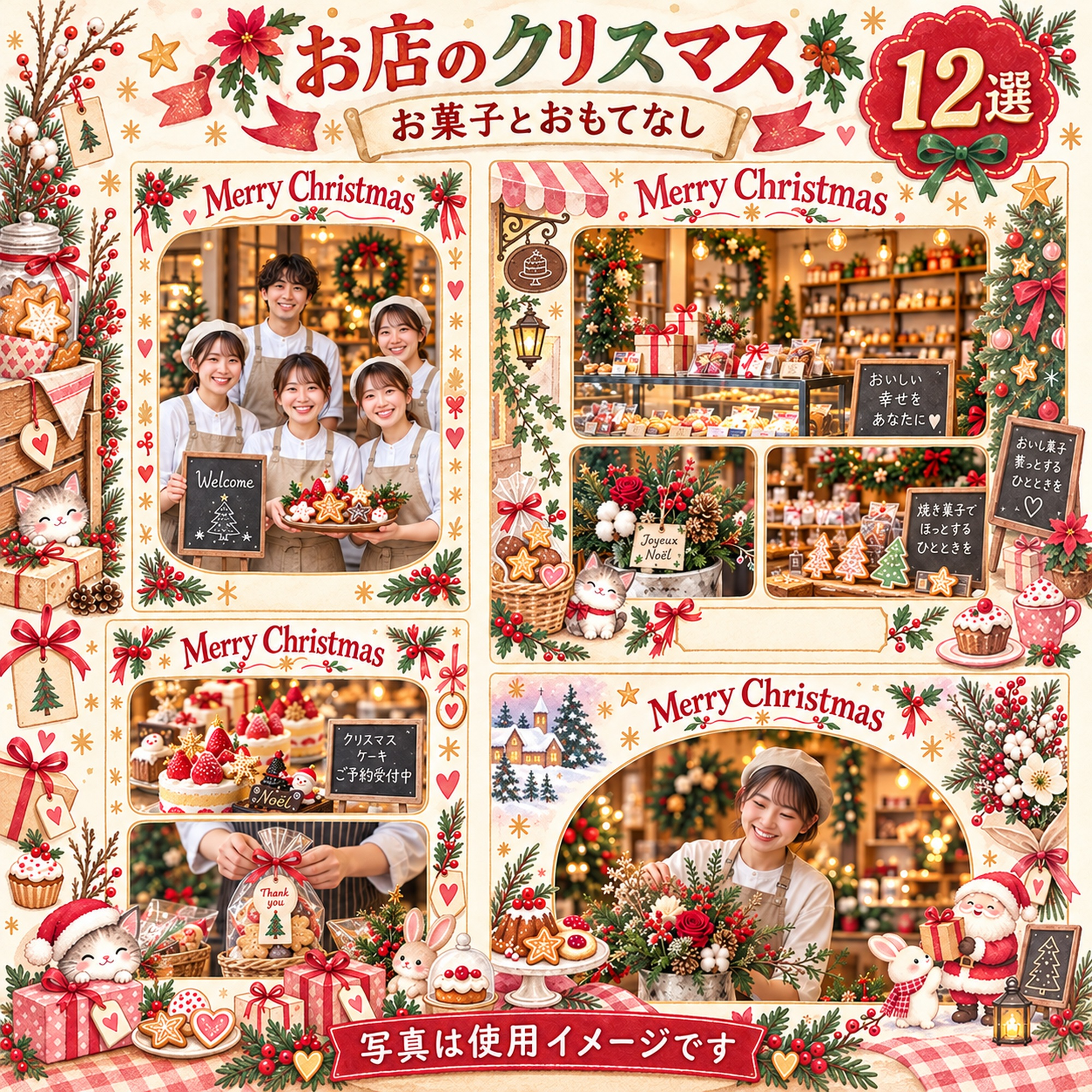 お店・スタッフのクリスマス写真フレーム12選｜お菓子とおもてなしの無料イラスト素材 100283に写真・文字を入れる