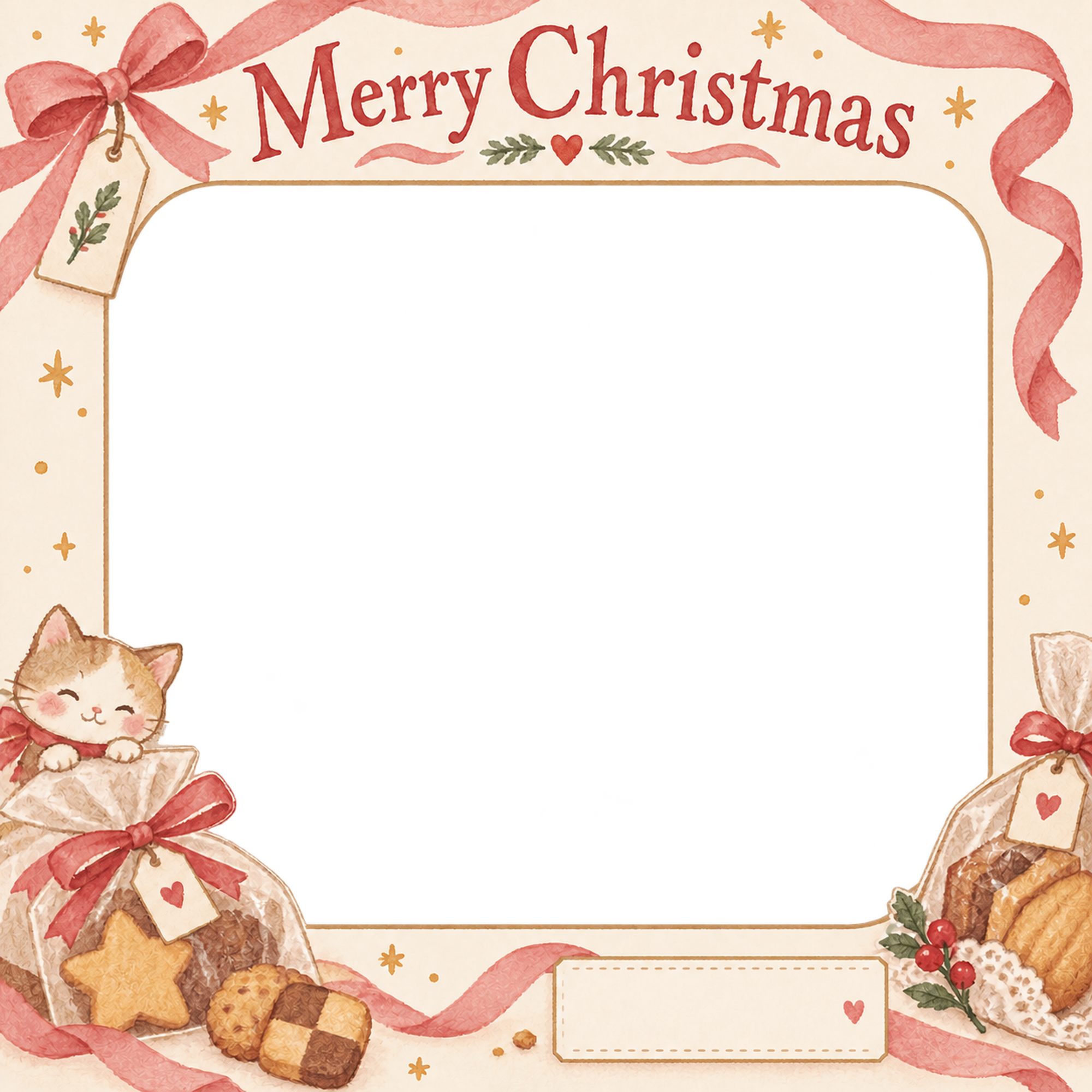 焼き菓子の包みのお店・スタッフのクリスマス写真フレーム｜お菓子とおもてなし・無料イラスト 100292に写真・文字を入れる
