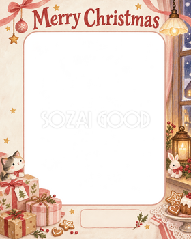 窓辺の灯りのお店・スタッフのクリスマス写真フレーム｜お菓子とおもてなし・無料イラスト 100293