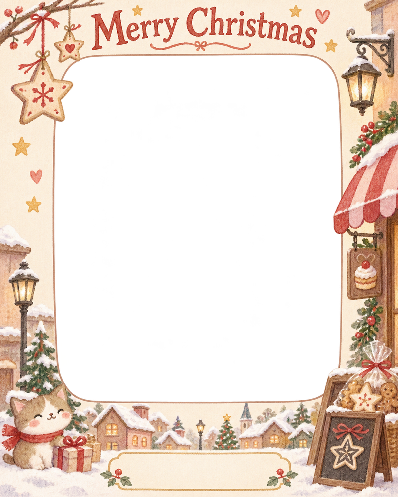 手作りの星のお店・スタッフのクリスマス写真フレーム｜お菓子とおもてなし・無料イラスト 100295に写真・文字を入れる
