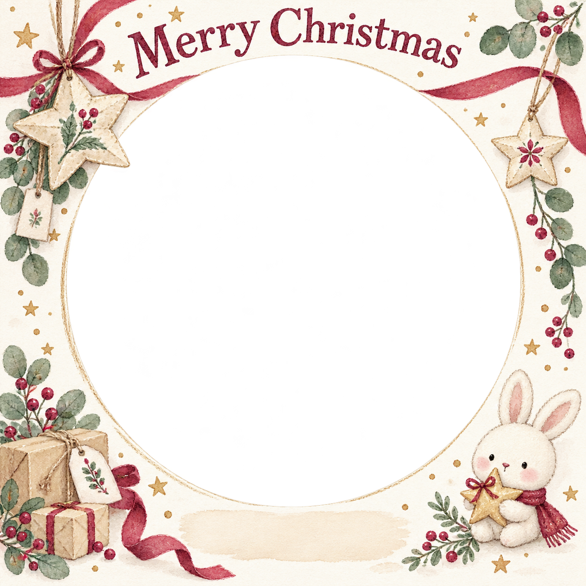 手作りの星のお店・スタッフのクリスマス写真フレーム｜花と冬の贈り物・無料イラスト 100305に写真・文字を入れる