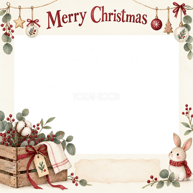 木箱と冬の枝のクリスマス枠